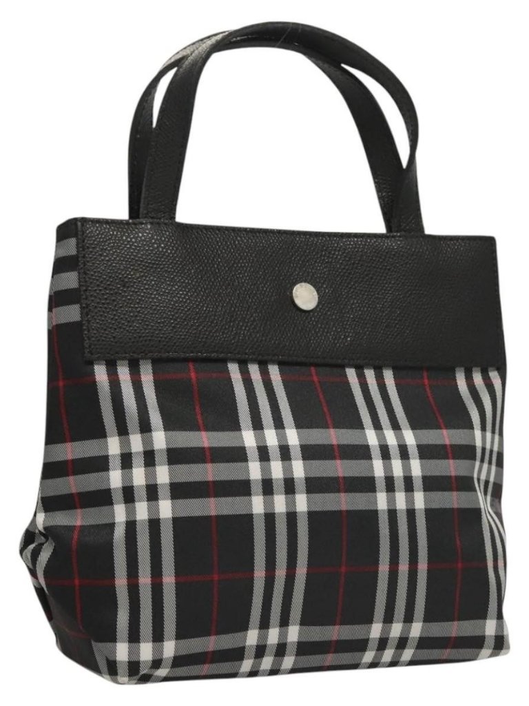 Burberry Nova Check Hand Bag Nylon Black Auth Ac3761